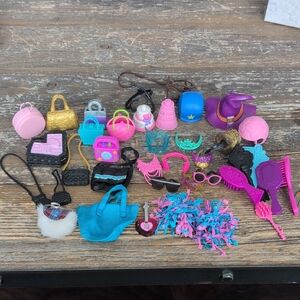 Large Lot Of Barbie Accessories Monster High Purses Hats Witch Hat